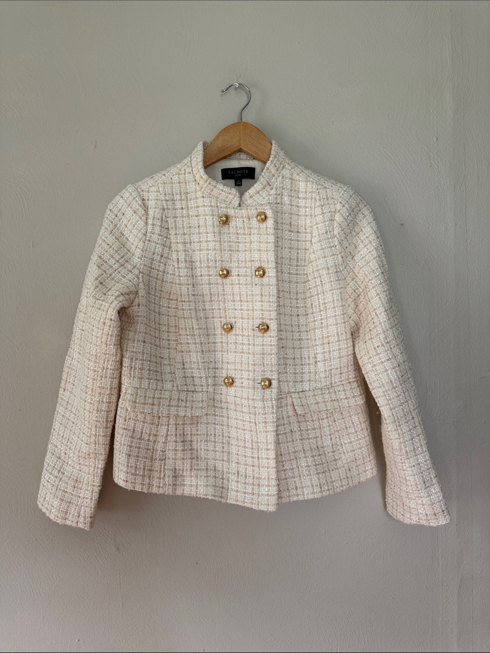 Talbots Cream Bouclé Double-Breasted Blazer with Gold Buttons 4P - Picture 1 of 6